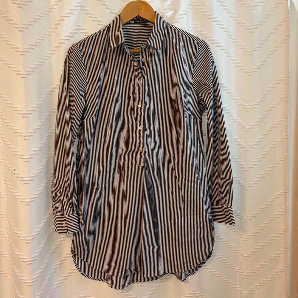 J.McLaughlin Womens Navy White Striped Long Sleeve Tunic Shirt Pockets Size M